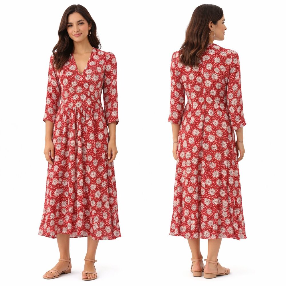 Zara Floral Casual Maxi Dress Three Quarter Sleeve Size Large (10-12)